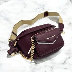 Michael Kors Maisie Small 2 in 1 Sling Pack Crossbody Bag Ox Blood